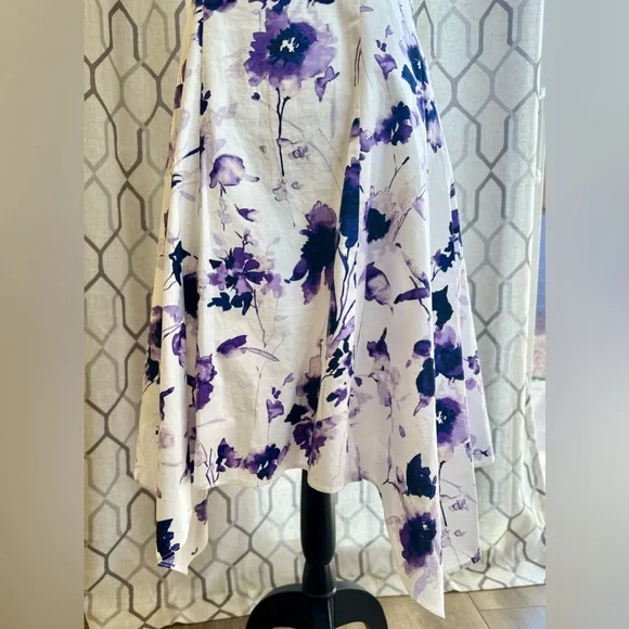 EUC DKNY White & Purple Floral Handkerchief Hem Fit-&-Flare Dress - Picture 6 of 16
